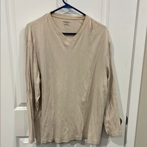 Geoffrey Beene Cream Long Sleeve V-Neck Shirt
